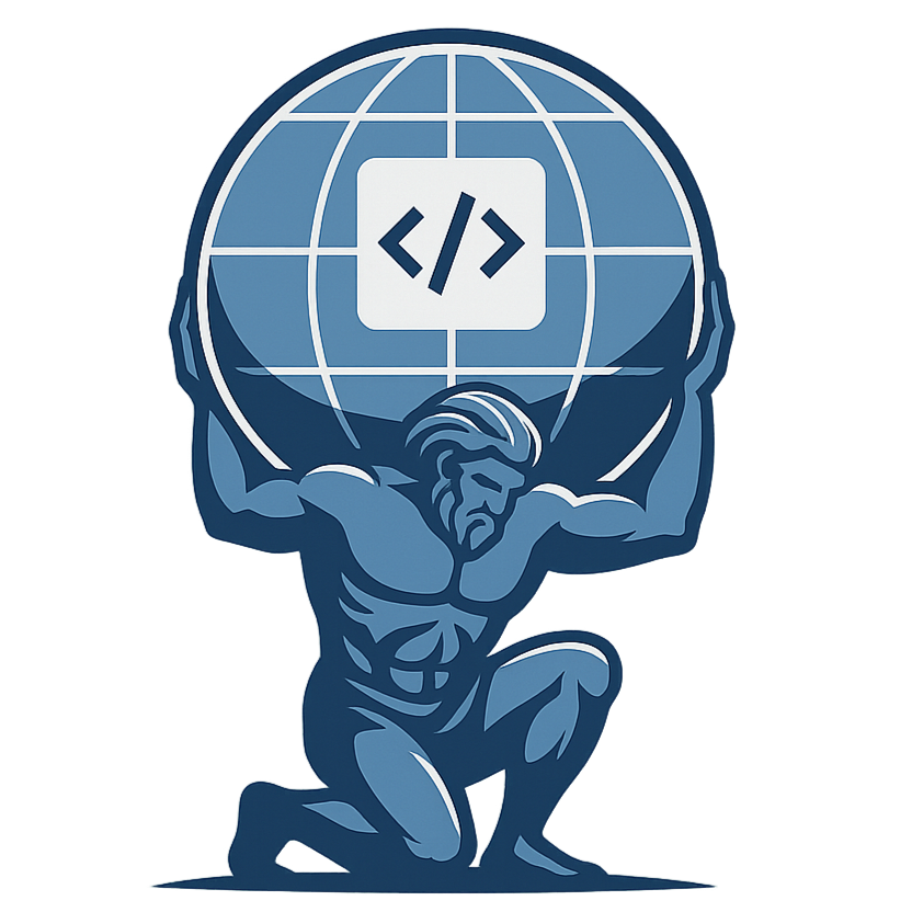 Atlas holding a globe with a software code symbol